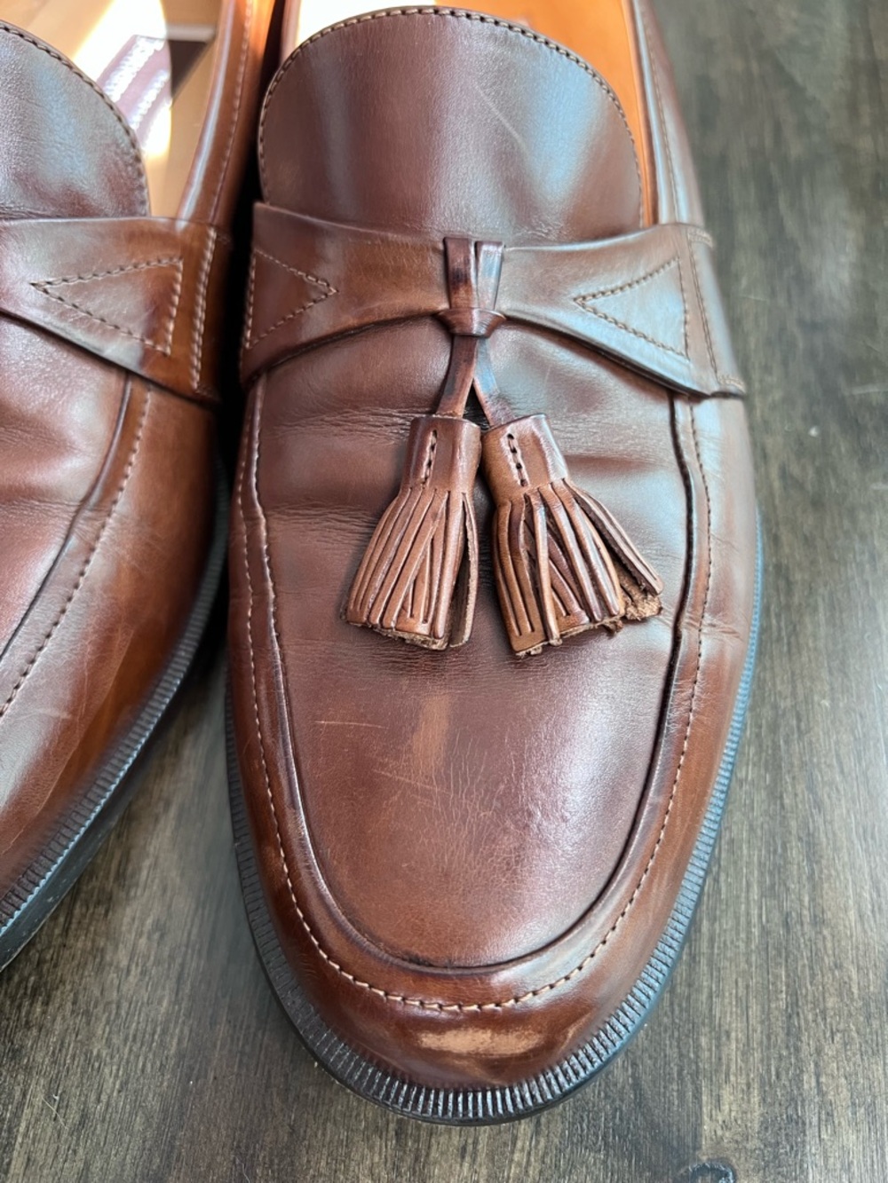 Johnston & Murphy Handcrafted in Italy Brown Leather Tassel Loafers 10 M - Picture 3 of 16